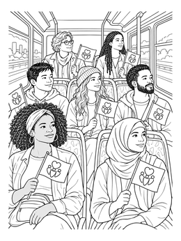 Free printable Unity Riders On The Bus coloring page