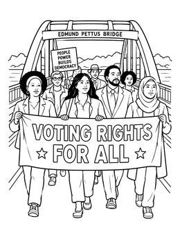 Free printable Voting Rights March Across Bridge coloring page