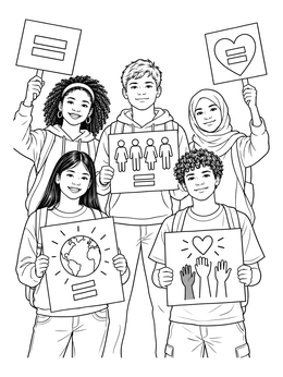 Free printable Youth Marching For Equality And Peace coloring page