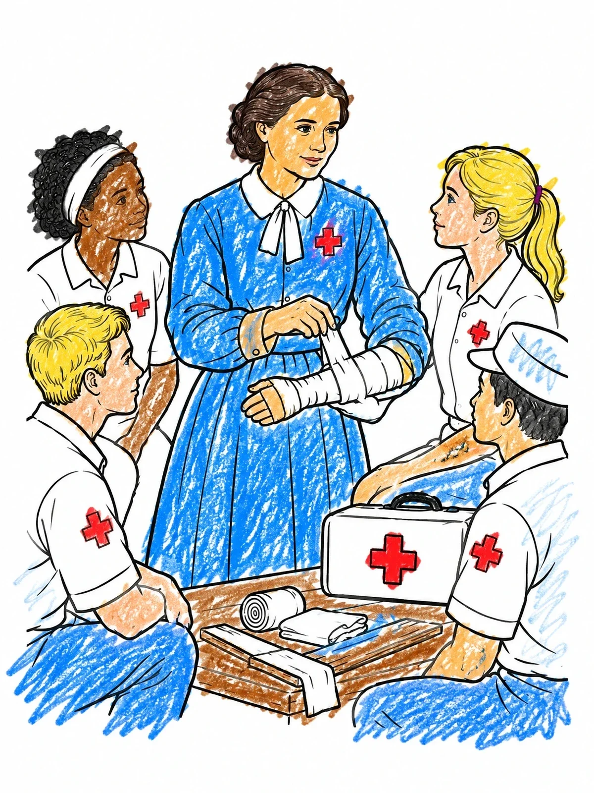 Colored example of the Clara Barton Bandaging Lesson coloring page