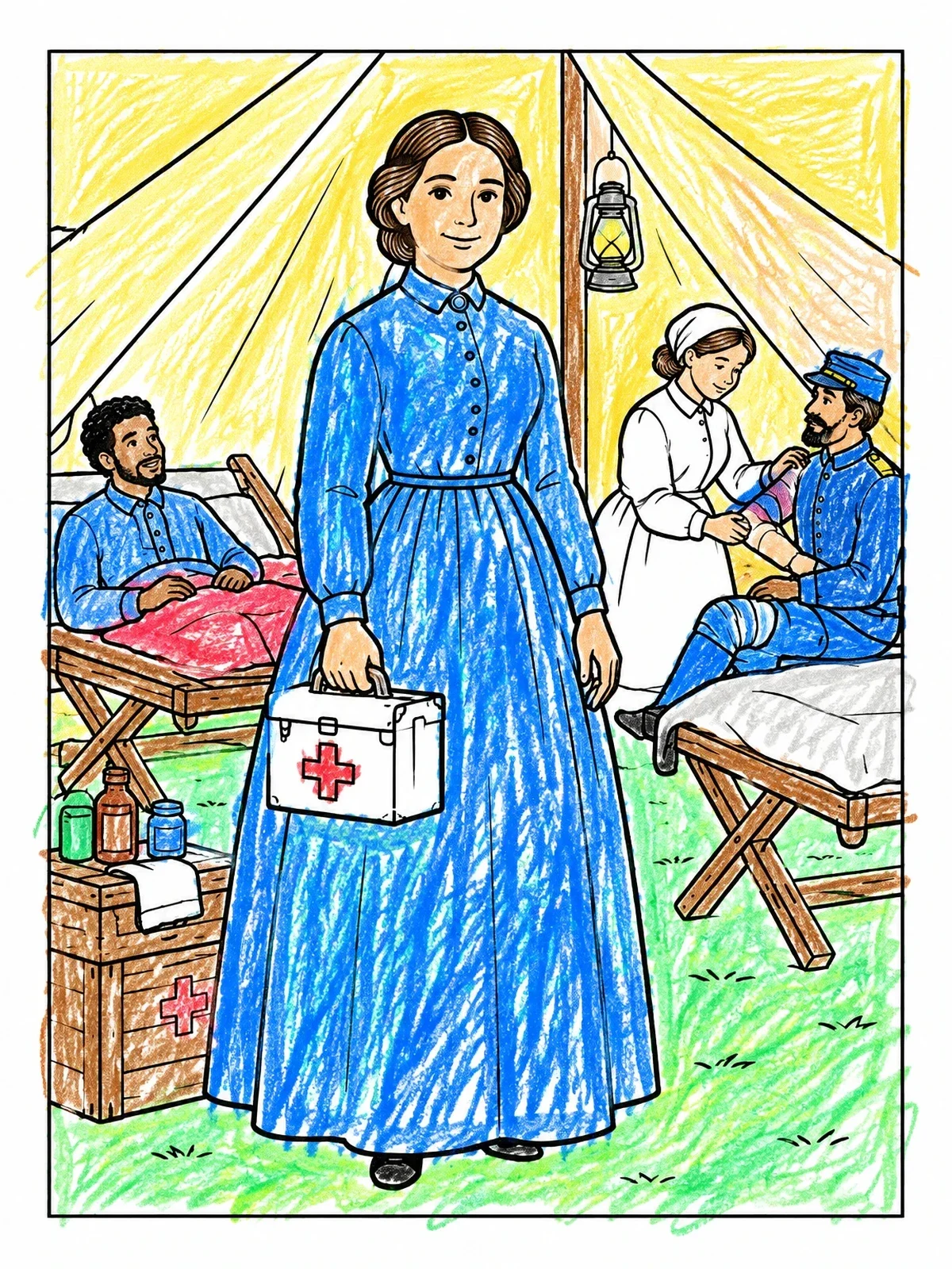 Colored example of the Clara Barton In The Field Hospital coloring page