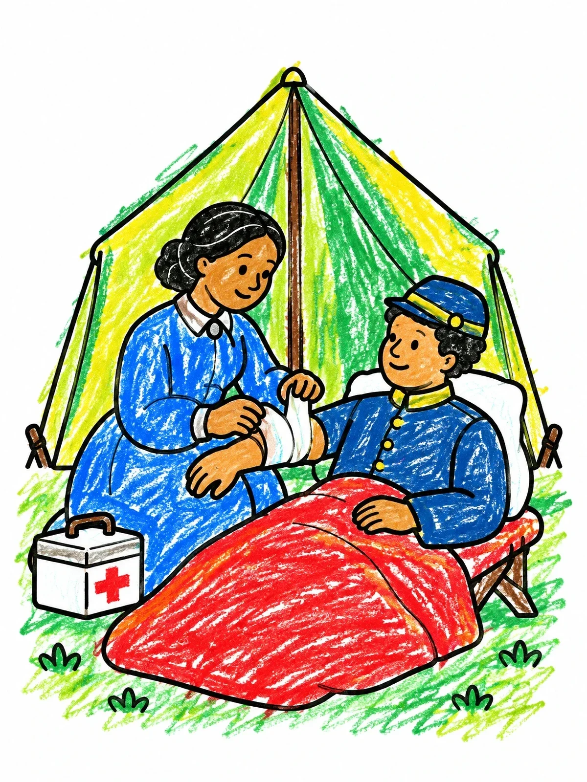 Colored example of the Clara Barton Helping A Soldier coloring page