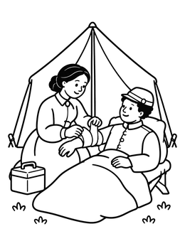 Free printable Clara Barton Helping A Soldier coloring page