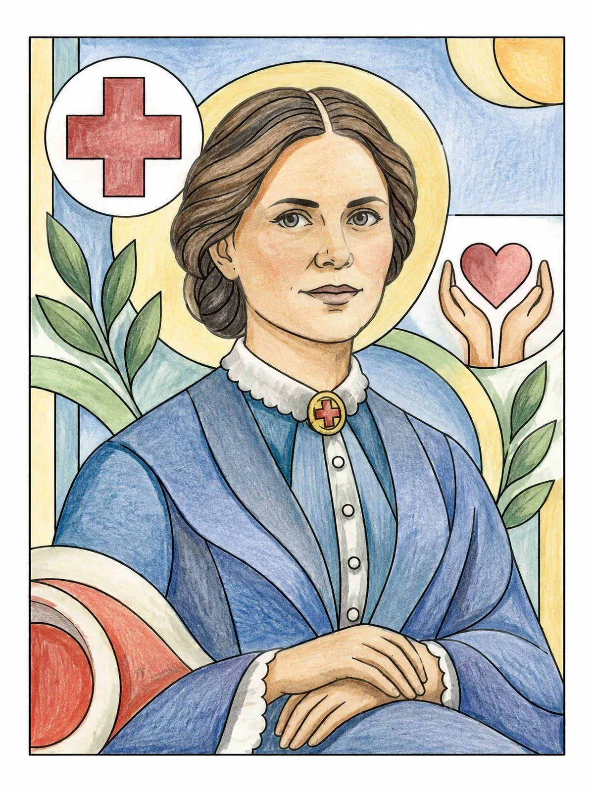 Colored example of the Clara Barton Historical Portrait coloring page