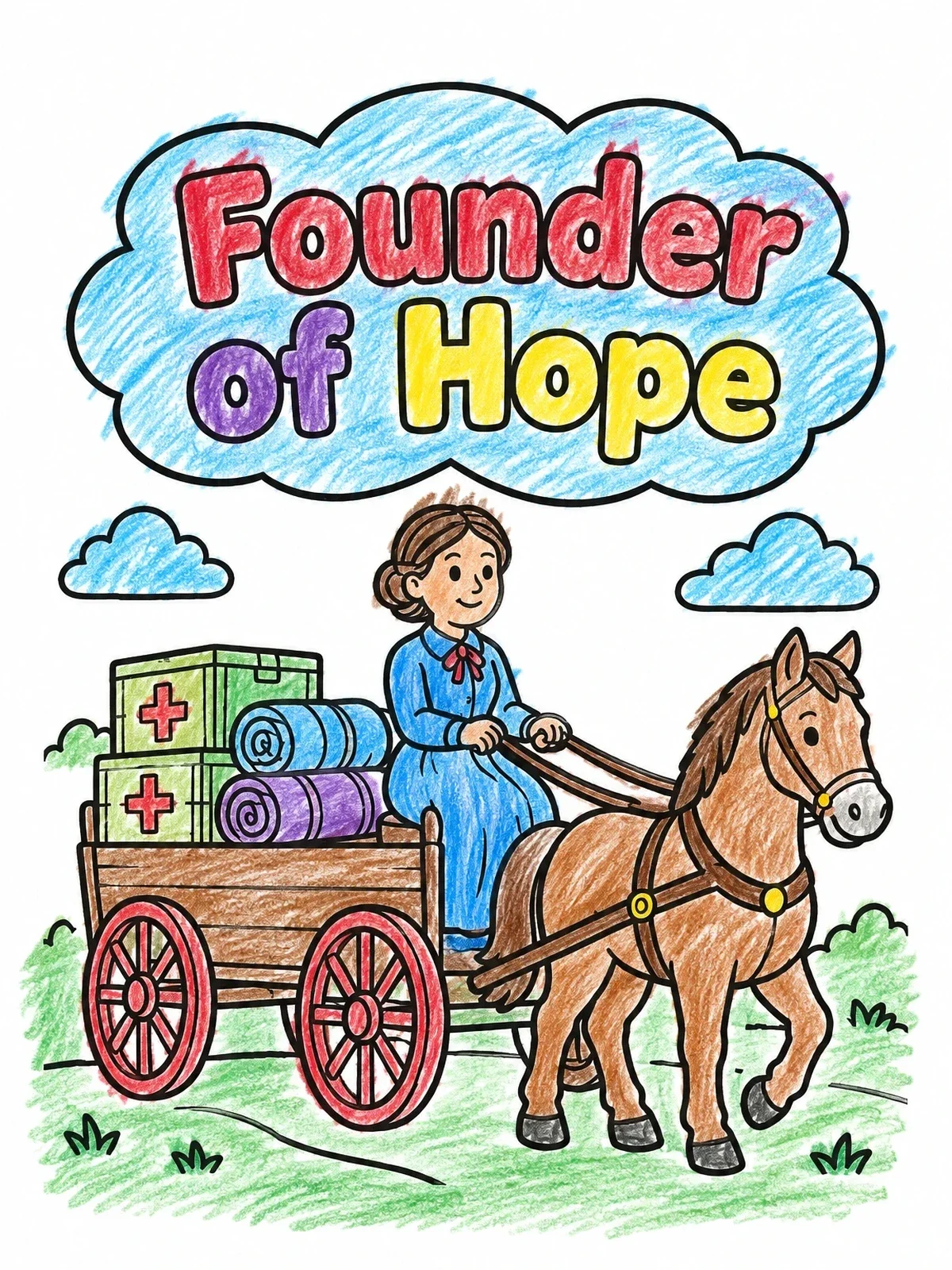 Colored example of the Clara Barton Driving A Supply Wagon coloring page