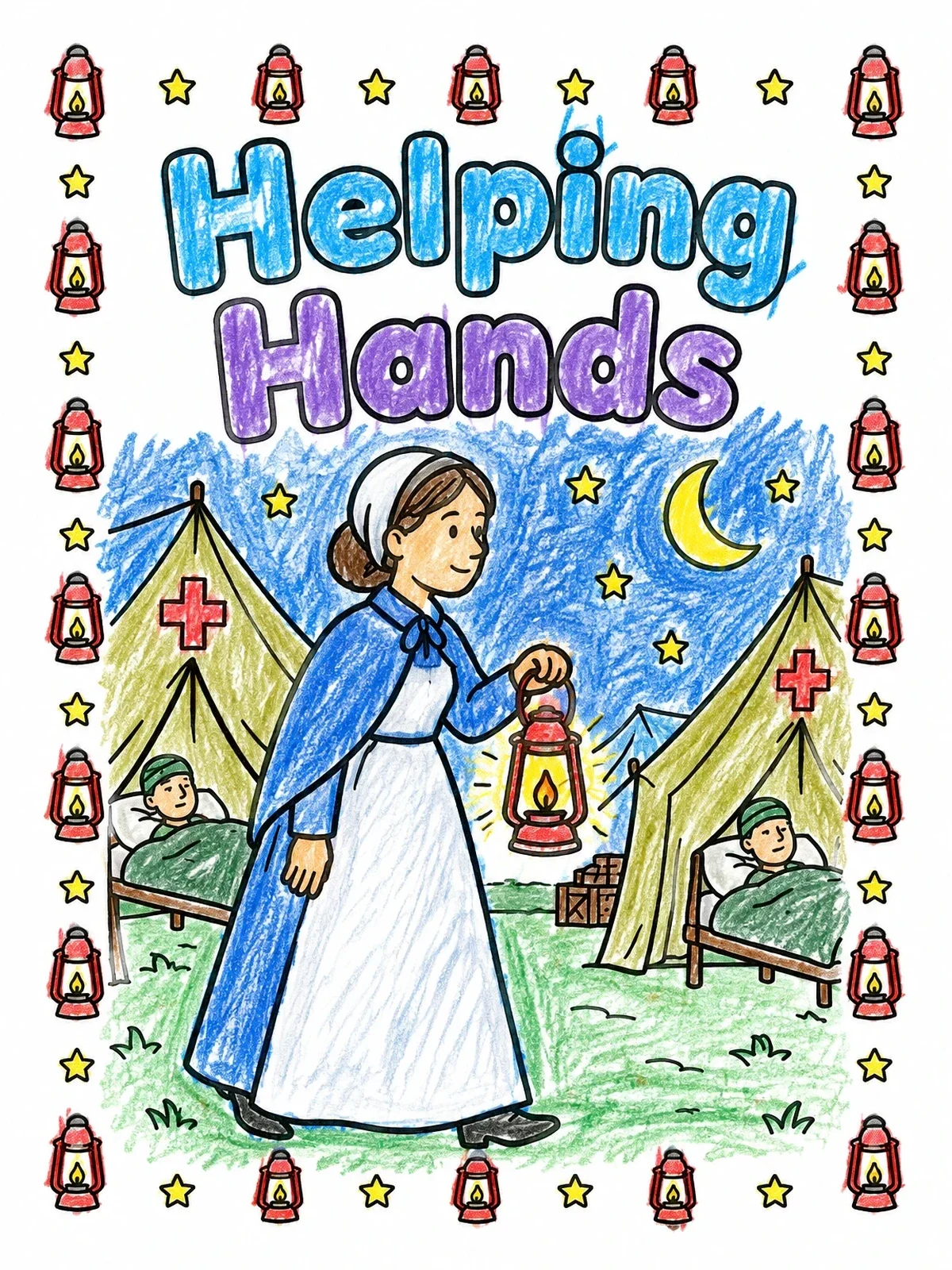 Colored example of the Clara Barton With Lantern At Camp coloring page