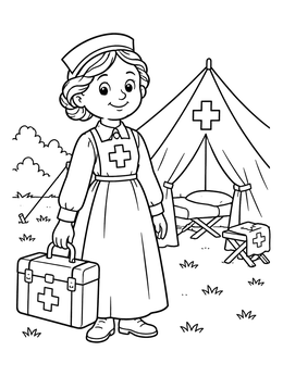 Free printable Cartoon Clara Barton With First Aid Kit coloring page