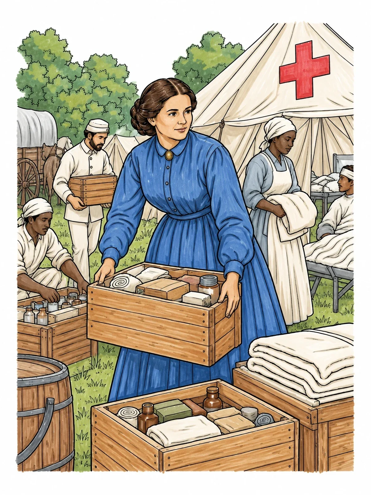 Colored example of the Clara Barton Organizing Field Supplies coloring page