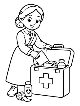 Free printable Clara Barton Packing First Aid Kit coloring page