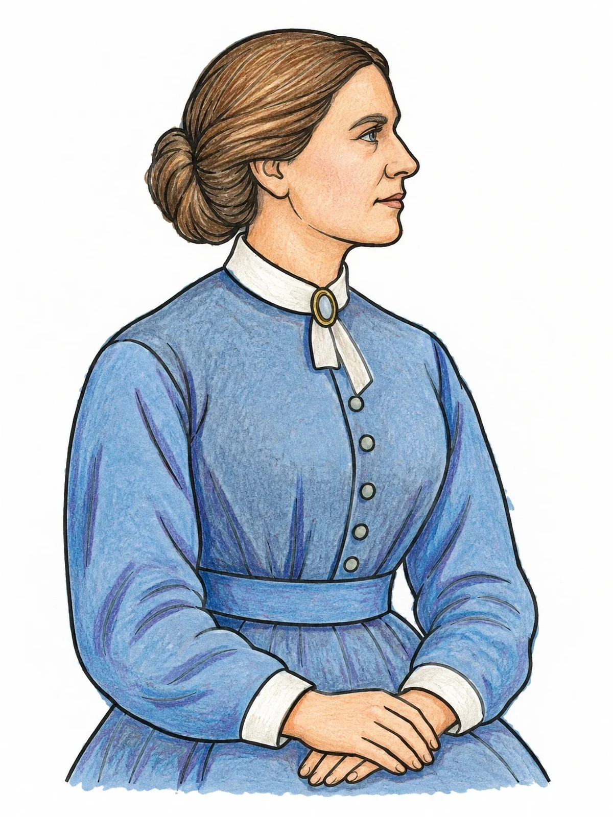 Colored example of the Clara Barton Profile Portrait coloring page
