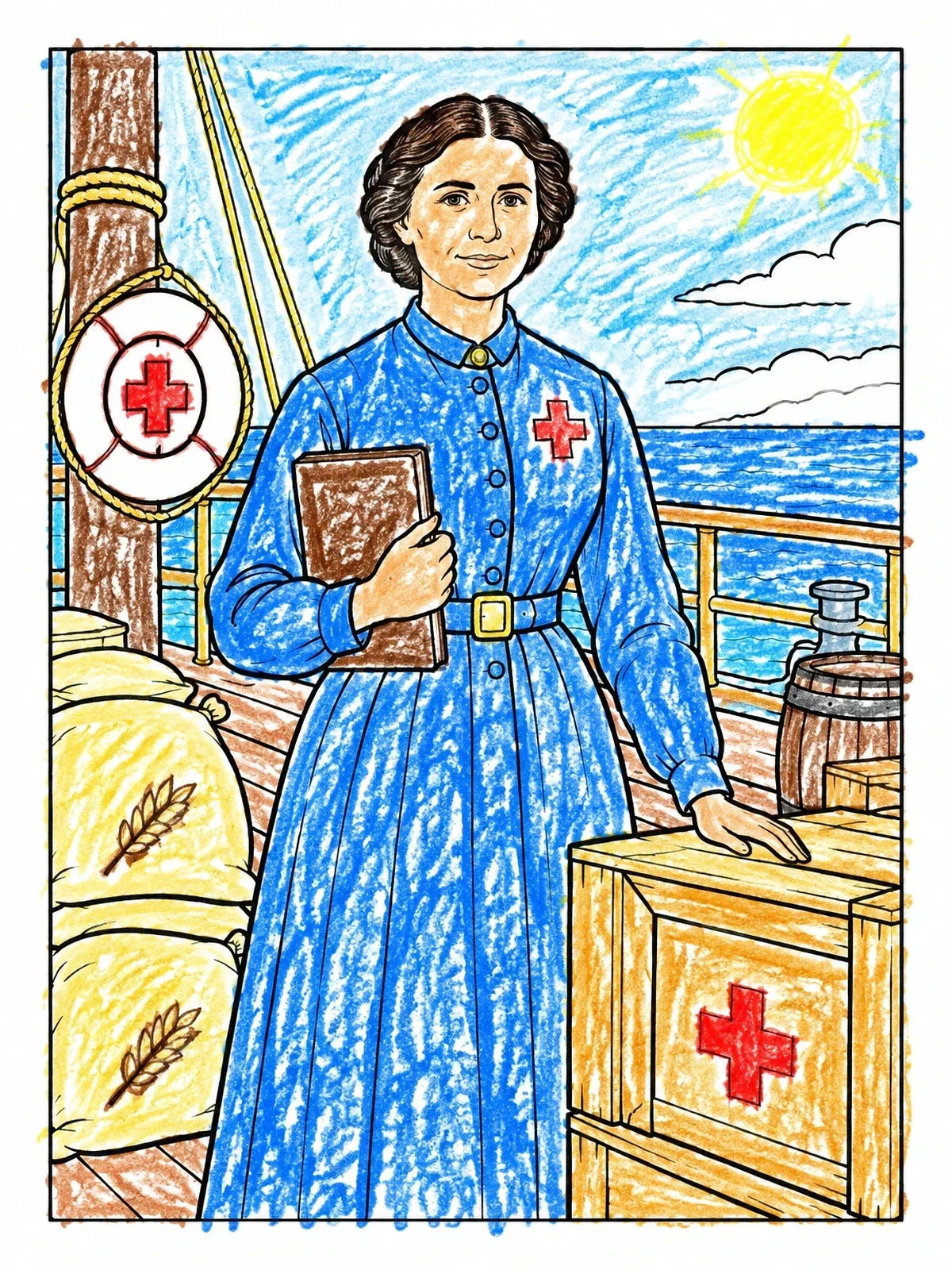 Colored example of the Clara Barton On Relief Ship Deck coloring page