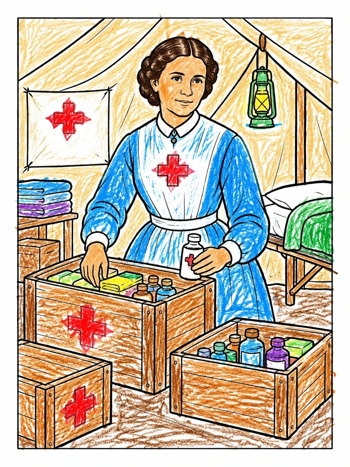 Colored example of the Clara Barton In Relief Tent coloring page
