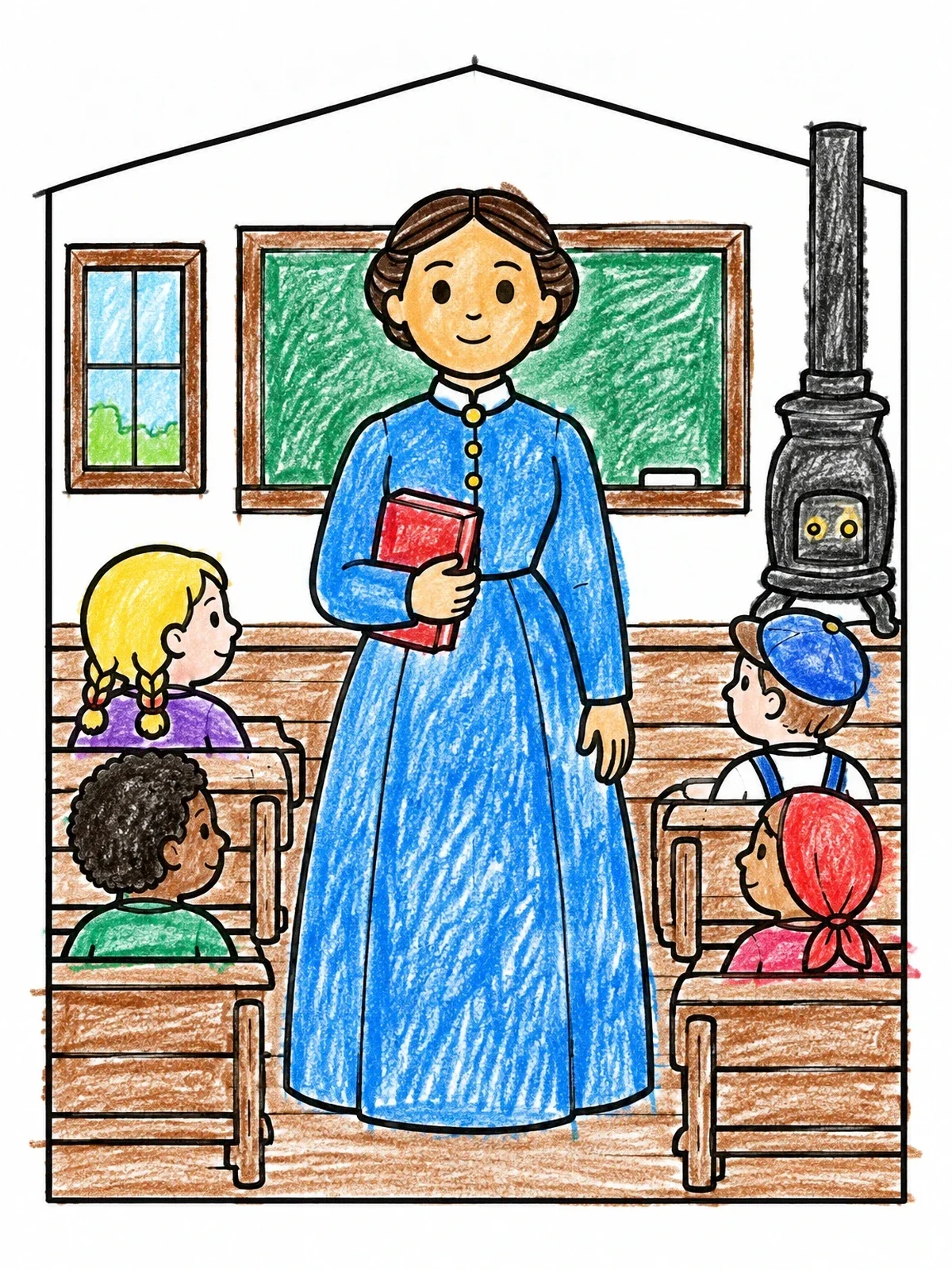 Colored example of the Clara Barton As School Teacher coloring page