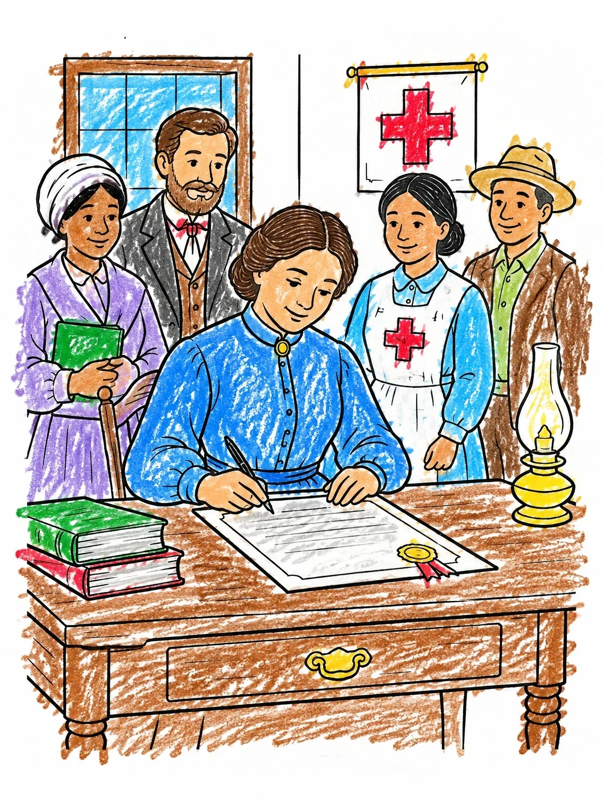 Colored example of the Clara Barton Signing Official Document coloring page