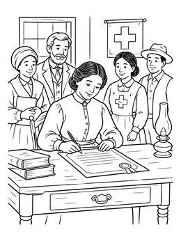 Free printable Clara Barton Signing Official Document coloring page