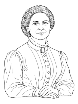 Portrait bust on this clara barton coloring page featuring Victorian period attire.