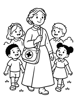 Free printable Clara Barton Walking With Children coloring page