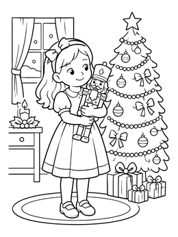 Free printable Clara With Nutcracker By Christmas Tree coloring page