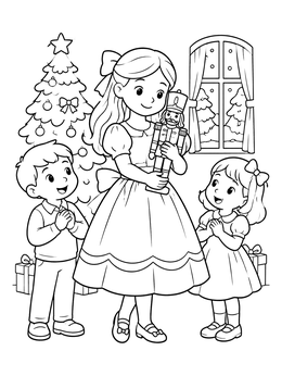 Free printable Clara With Nutcracker And Children coloring page