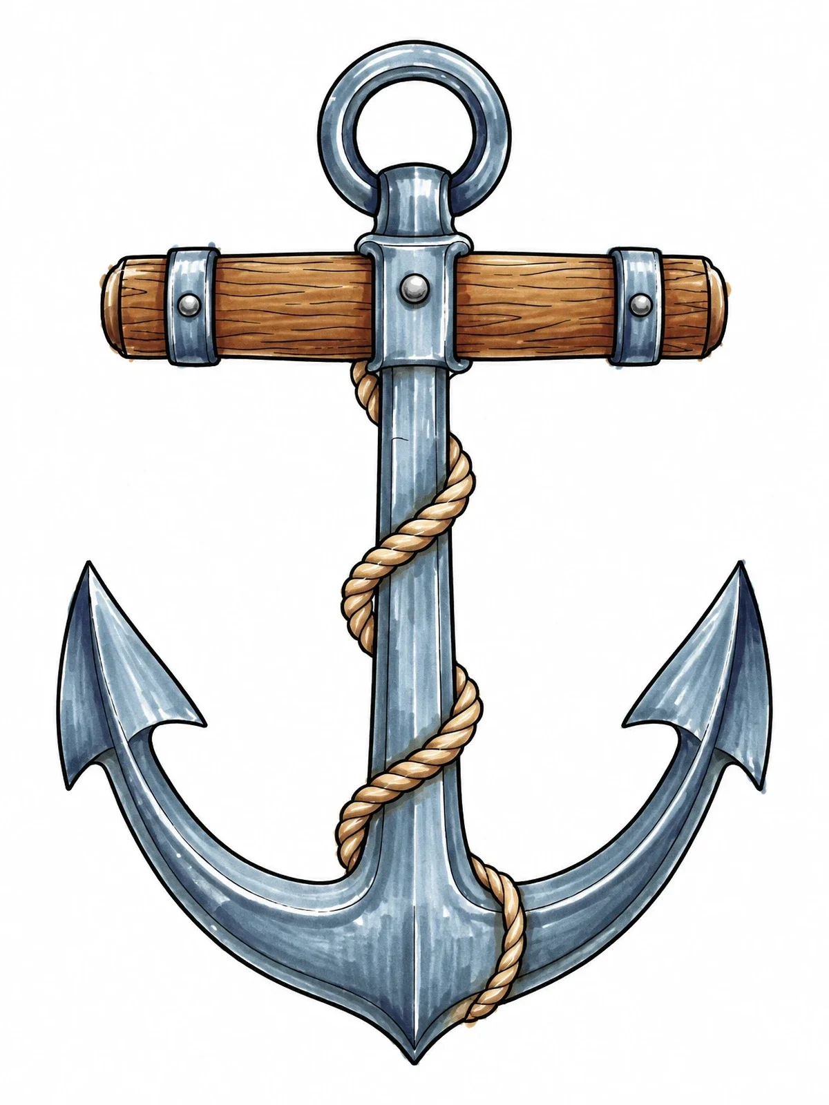 Colored example of the Classic Admiralty Ship Anchor With Rope coloring page