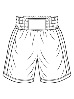 Detailed boxing shorts on this boxing coloring page featuring a wide elastic waistband.