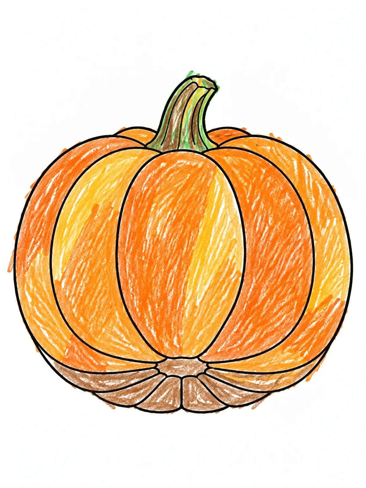 Colored example of the Classic Autumn Pumpkin With Stem coloring page