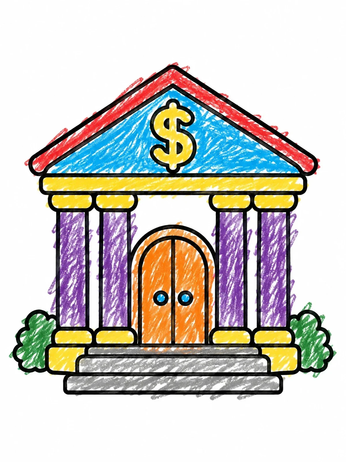 Colored example of the Classic Bank Building With Pillars coloring page