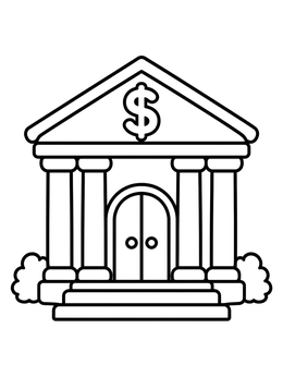 Free printable Classic Bank Building With Pillars coloring page