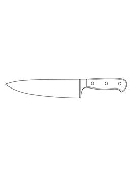 A simple knife coloring page featuring a classic chef knife in side profile.