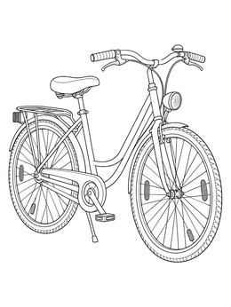 A detailed classic bike coloring page with a headlight, rack, and reflectors.