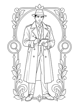 Free printable Classic Detective With Notepad And Magnifying Glasses coloring page