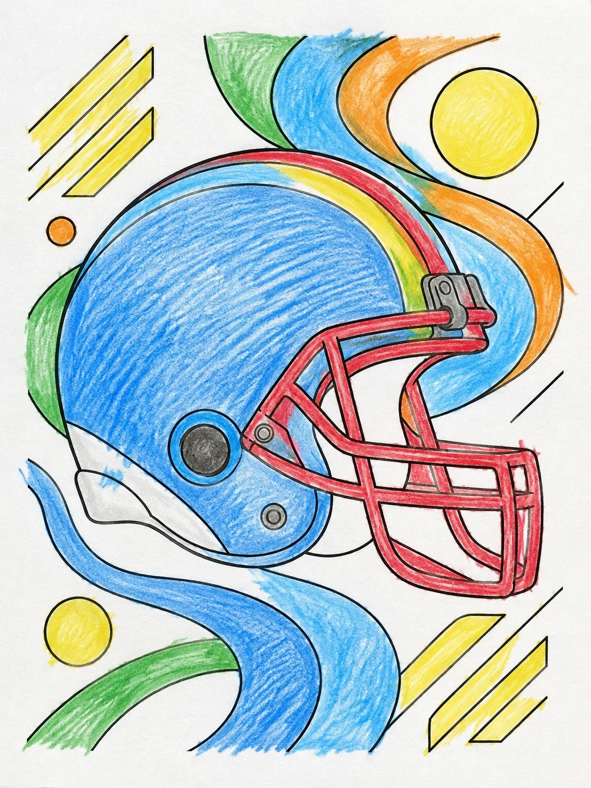 Colored example of the Classic Football Helmet With Modern Lines coloring page