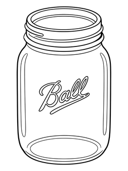 A classic glass mason jar coloring page with scripted lettering.