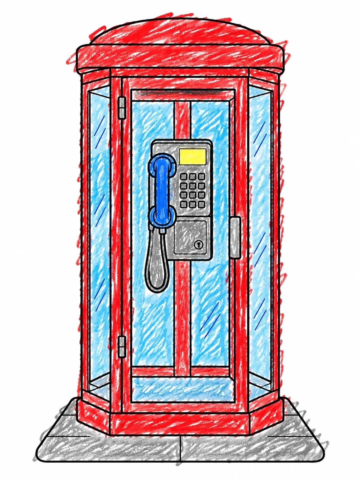 Colored example of the Classic Glass Telephone Booth coloring page