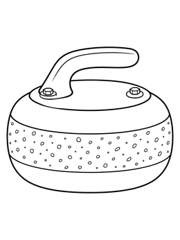 A detailed curling coloring page featuring a heavy granite curling stone with a bolted handle.