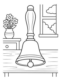 Free printable Classic Handbell On A Wooden Table coloring page