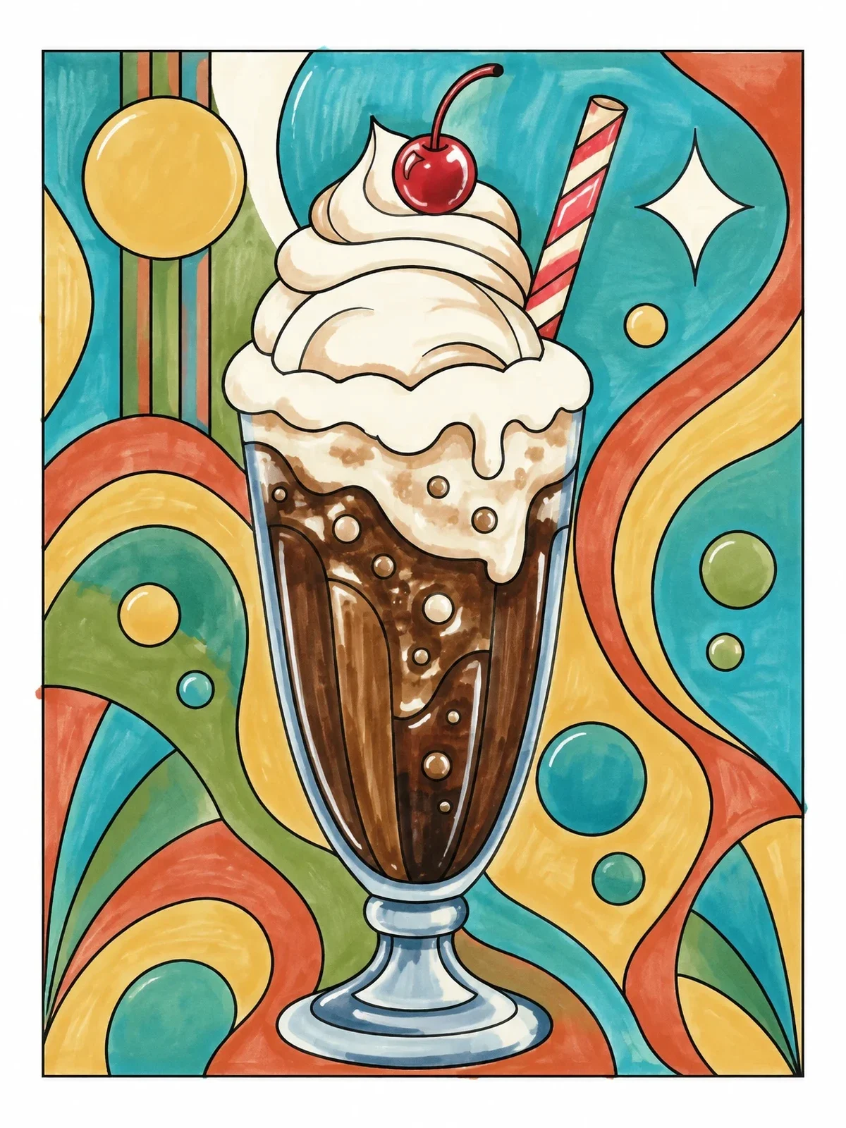 Colored example of the Classic Ice Cream Float Sundae coloring page