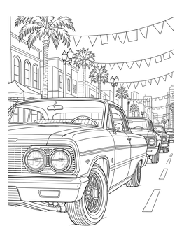 Free printable Classic Lowriders On Festival Boulevard coloring page