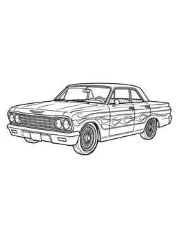 Free printable Classic Lowrider Sedan With Flame Decals coloring page