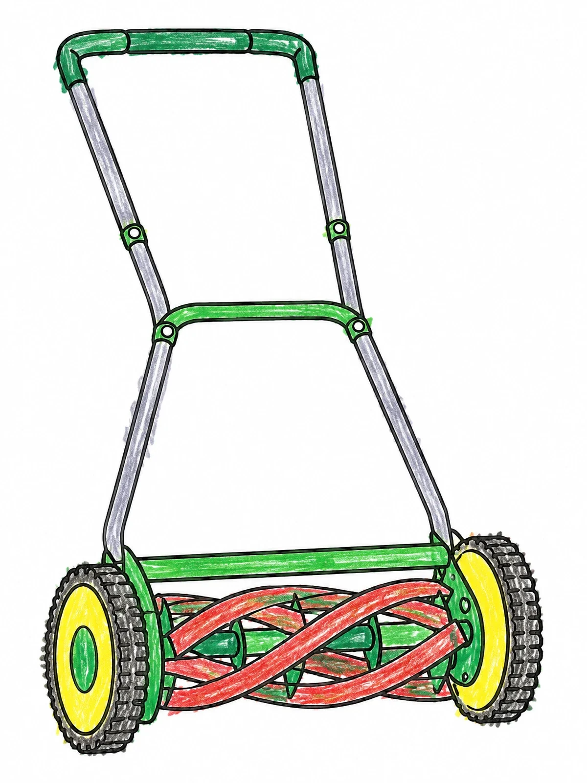 Colored example of the Classic Manual Reel Lawn Mower coloring page