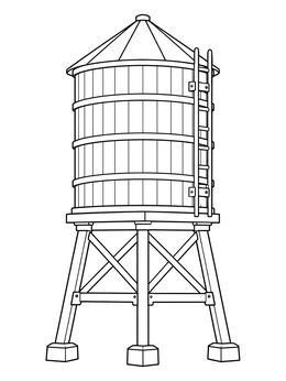 Free printable Classic New York Rooftop Water Tower coloring page