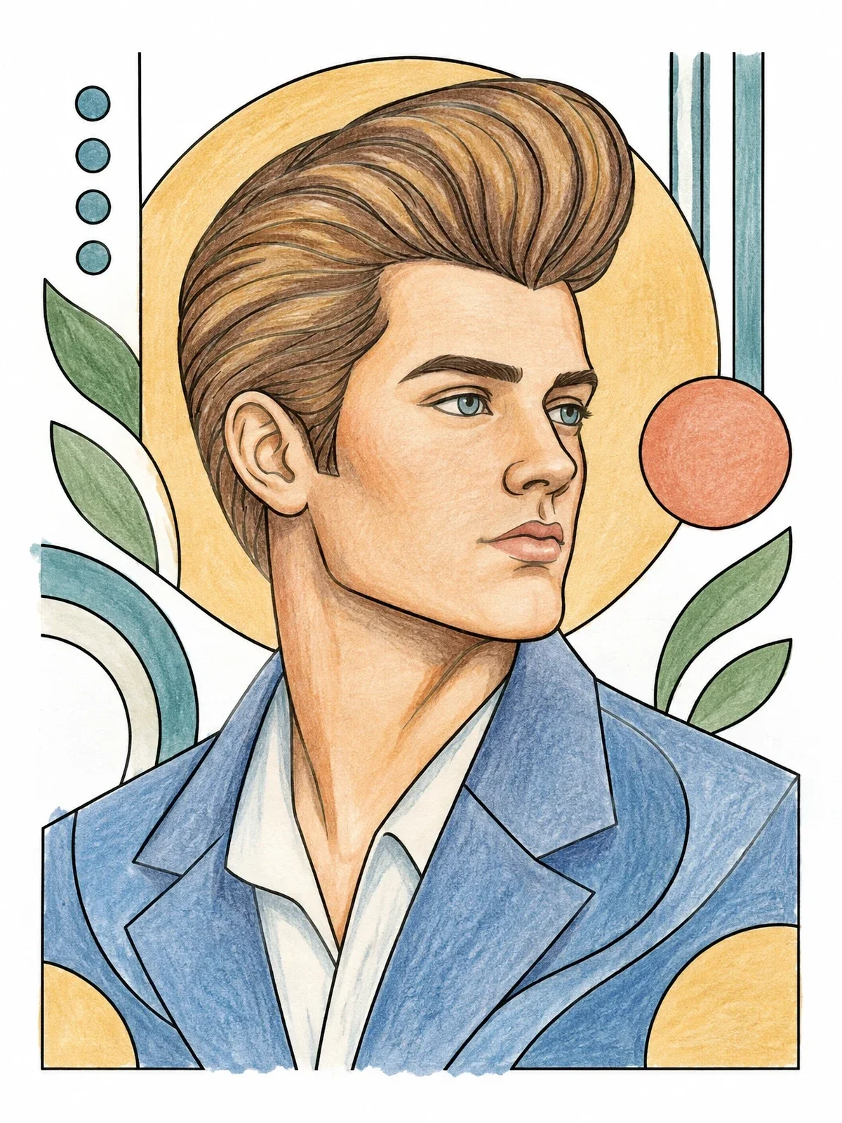 Colored example of the Classic Men Pompadour Hairstyle Portrait coloring page