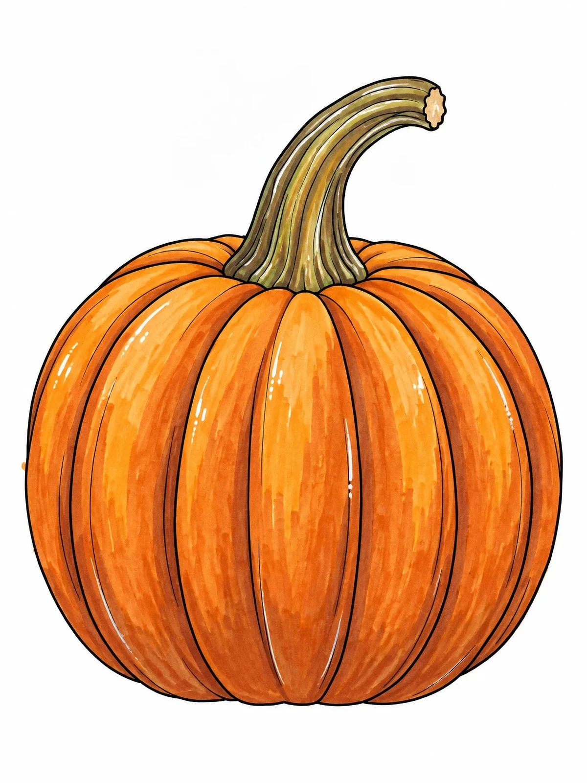 Colored example of the Classic Pumpkin With Curved Stem coloring page