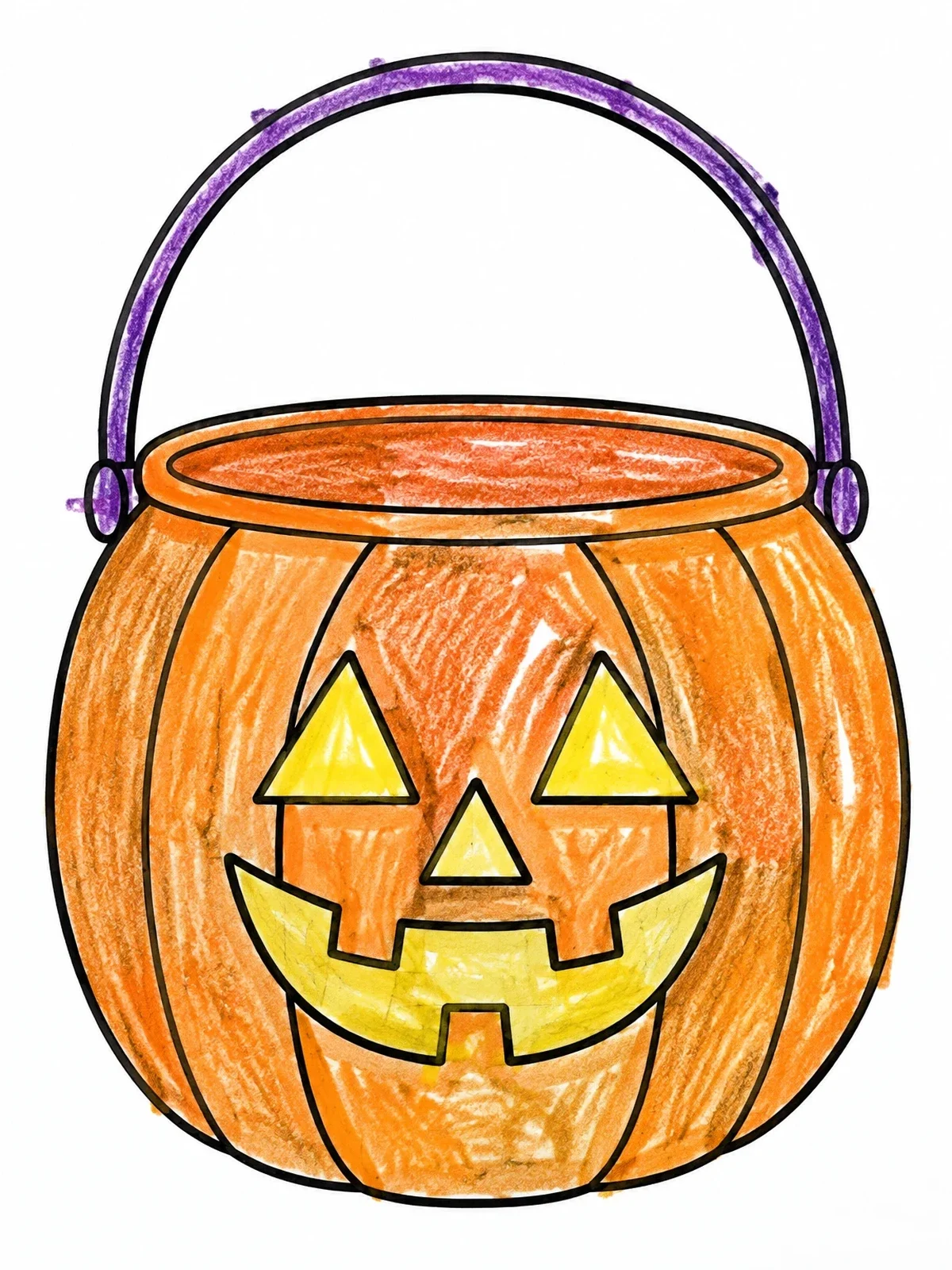 Colored example of the Classic Pumpkin Trick Or Treat Pail coloring page