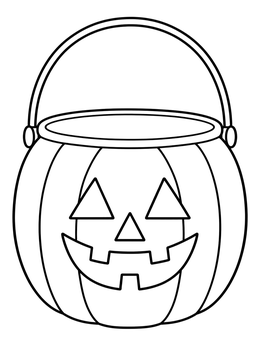 A smiling pumpkin candy bucket on this trick or treat coloring page.
