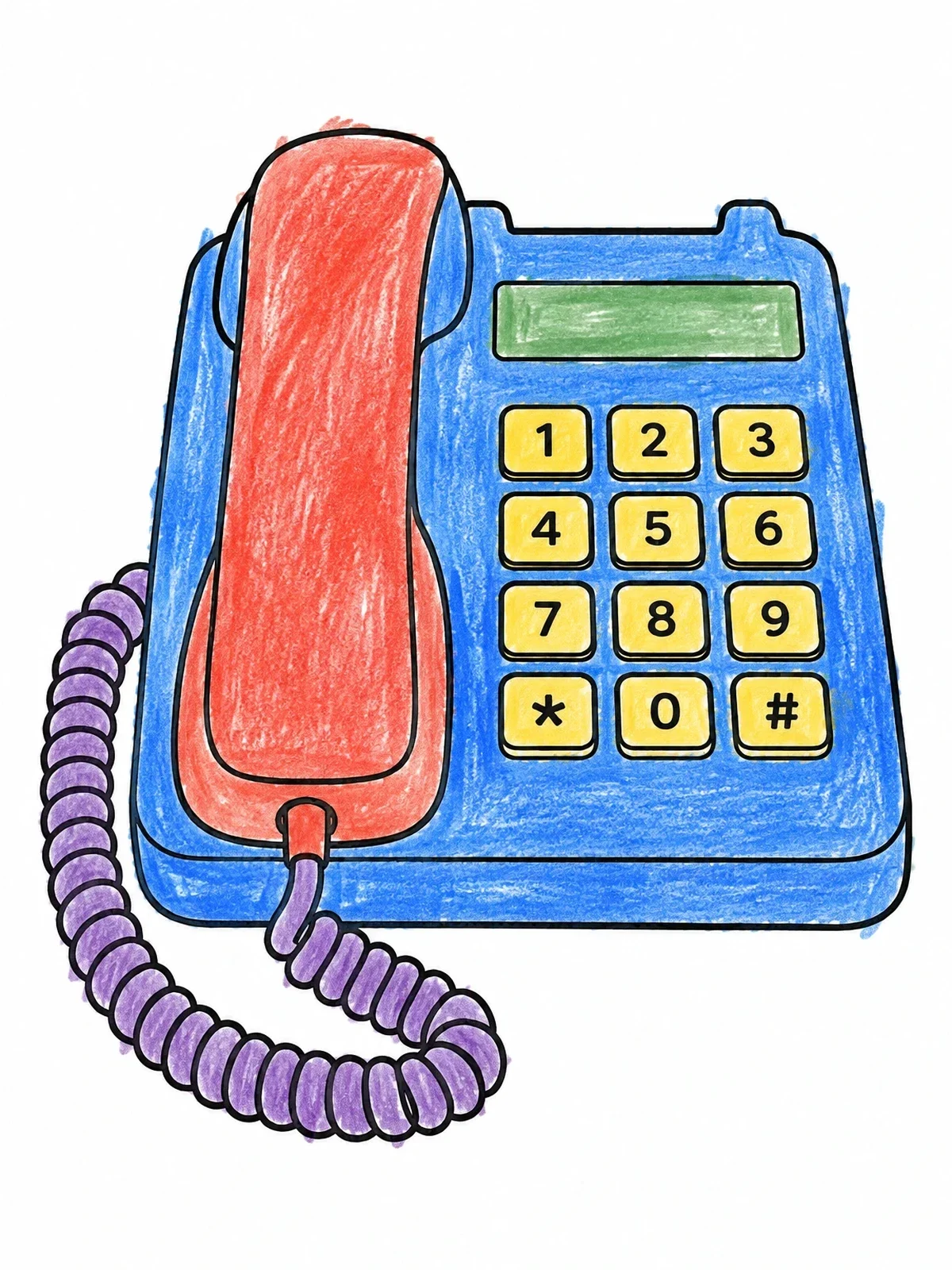 Colored example of the Classic Push Button Desk Phone coloring page
