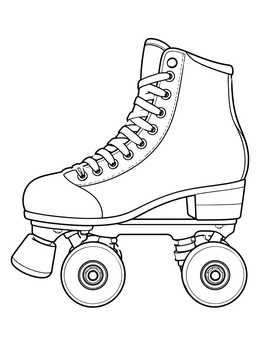 A detailed roller skating coloring page showing a vintage quad skate from the side.