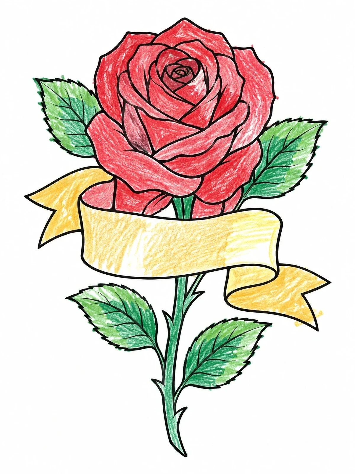 Colored example of the Classic Rose And Banner Tattoo coloring page