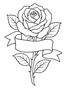 Free printable Classic Rose And Banner Tattoo coloring page