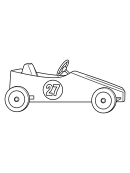 A simple derby car coloring page featuring a numbered soapbox racer.